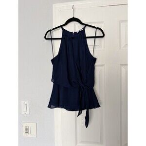 Parker Women's Keyhole Top Sleeveless Halter Blue Tie  S MSRP $258 Silk